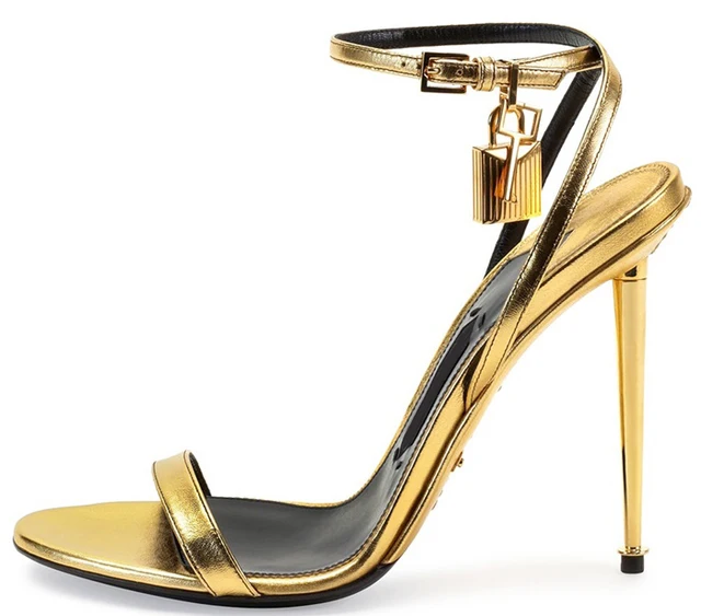 2015 new style name brand celebrity Metallic Ankle-Lock Sandal gold  stiletto heel shoes padlock high heels - AliExpress Shoes