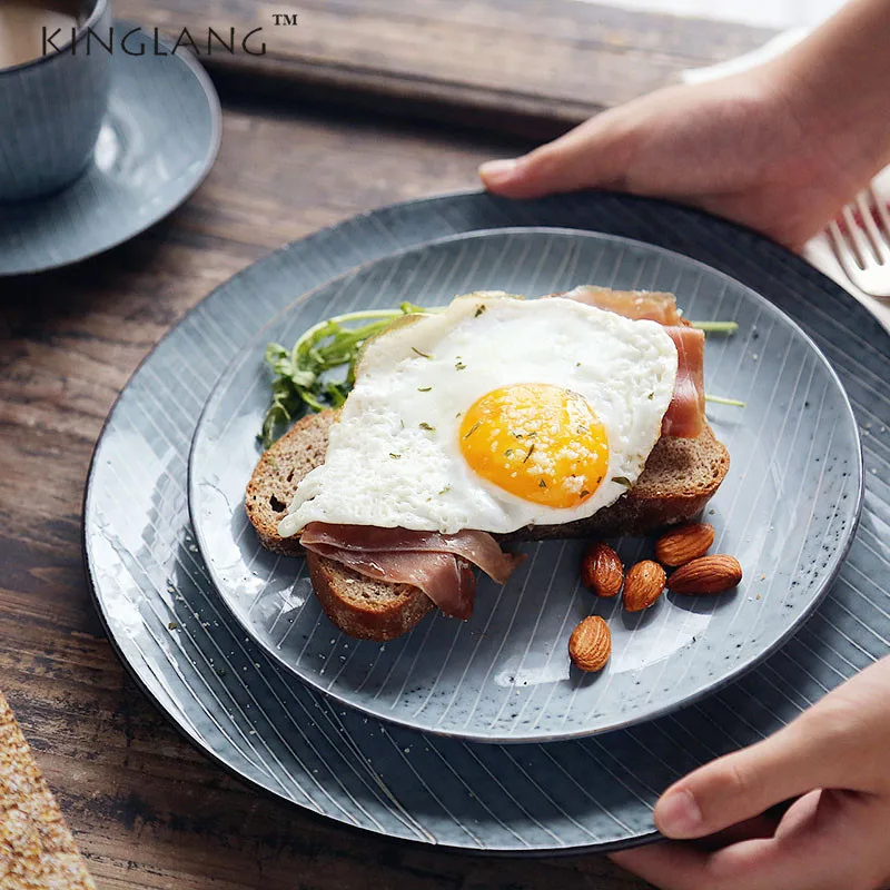 

1PC KINGLANG Japanese Style Ceramic Dinner Dish Meat Plate Western Breakfast Tray