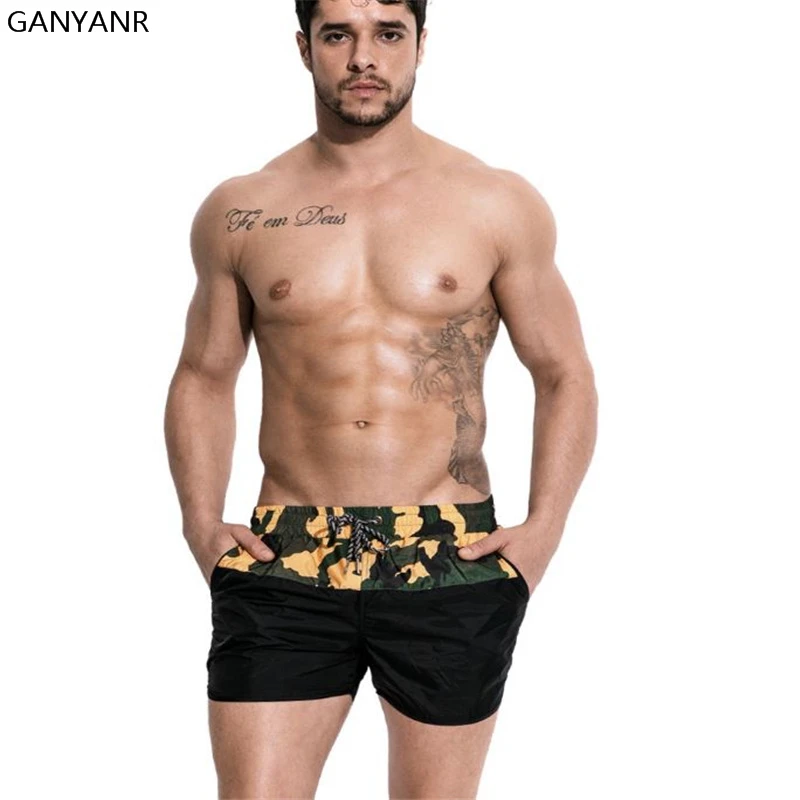 

GANYANR Brand Mens Swimming Shorts Bermuda Surf Bathing Suit Gay Swimwear Beach Pants Quick Dry Summer Sports Camouflage Sexy