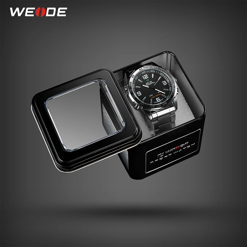 Price WEIDE Men s Digital Display Quartz Movement Auto Date Business Black Dial Wristwatch Waterproof Clock Military Relogio Masculino