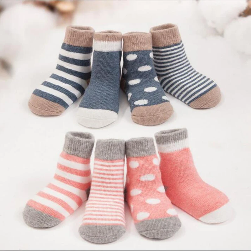 

8 Pairs Baby Socks Newborn Four Seasons Striped Pattern Casual Style Cotton And Polyester Boys And Girls Kids Socks 0-1 Year