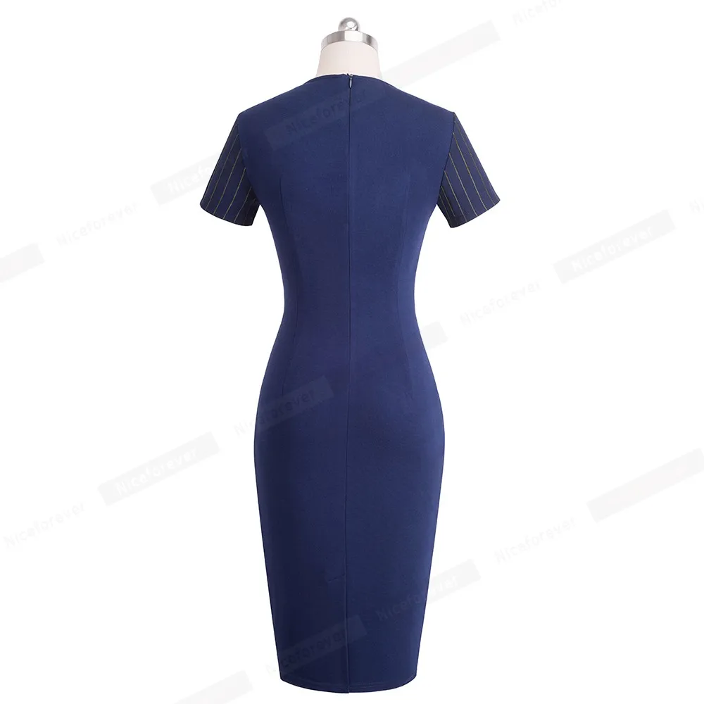 Nice-forever Vintage Strips Patchwork Wear to Work Optical Illusion vestidos Bodycon Office Business Sheath Women Dress B436 Nice-forever Vintage Strips Patchwork Wear to Work Optical Illusion vestidos Bodycon Office Business Sheath Women Dress B436