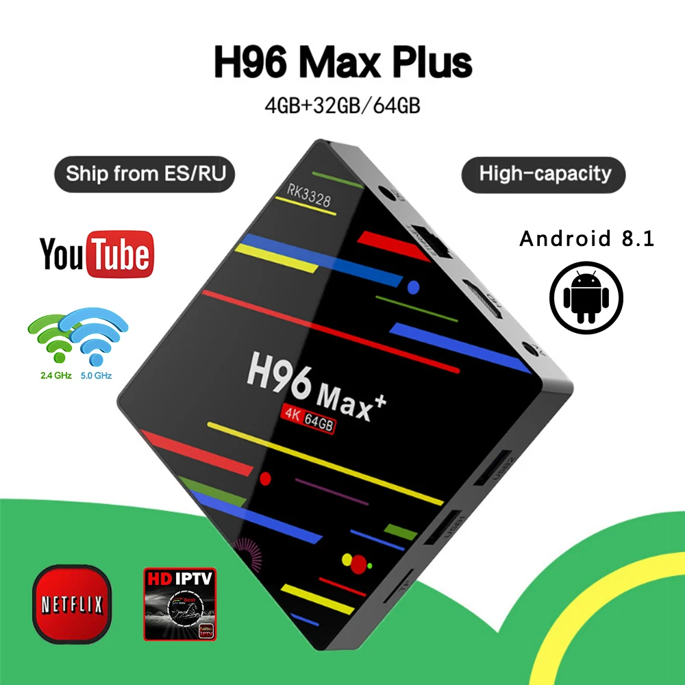 H96 Max plus Smart Android 8,1 ТВ коробка Поддержка IP ТВ 4 к ТВ коробка 4 Гб оперативная память 32 Гб 64 ГБ Встроенная IP ТВ коробка BT Wifi 5,0/2,4 г PK X96 media player