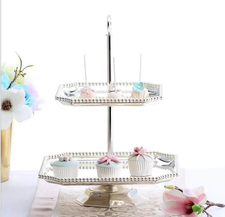 Европейская Посеребренная стойка для торта восьмиугольник блюда для тортов инструменты для украшения свадебного торта подставка для свадебного украшения DGJ020