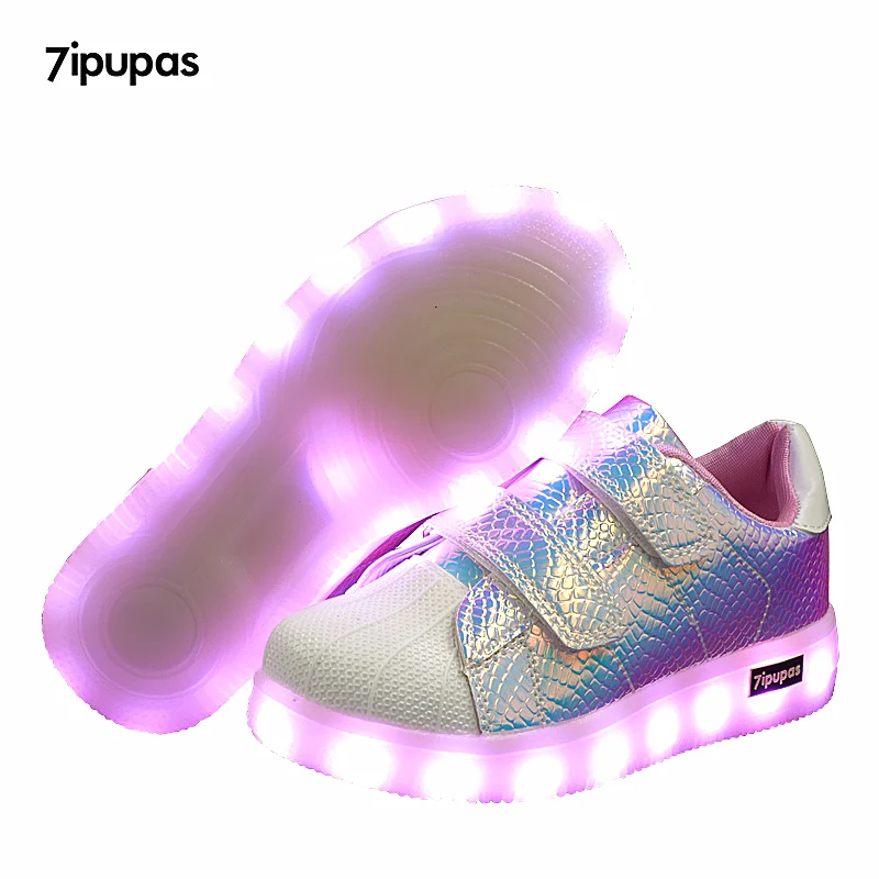 

7ipupas Usb Charging kid Shoes shell pink Glowing Sneakers LED With Light Up Boys girls Shoes Basket Tenis Led Luminous Sneakers