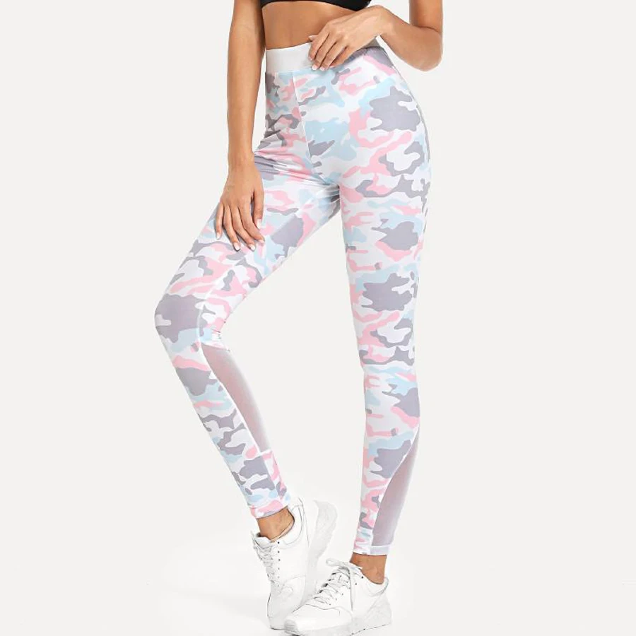 Wanita Mesh Camo Legging Putih Merah 