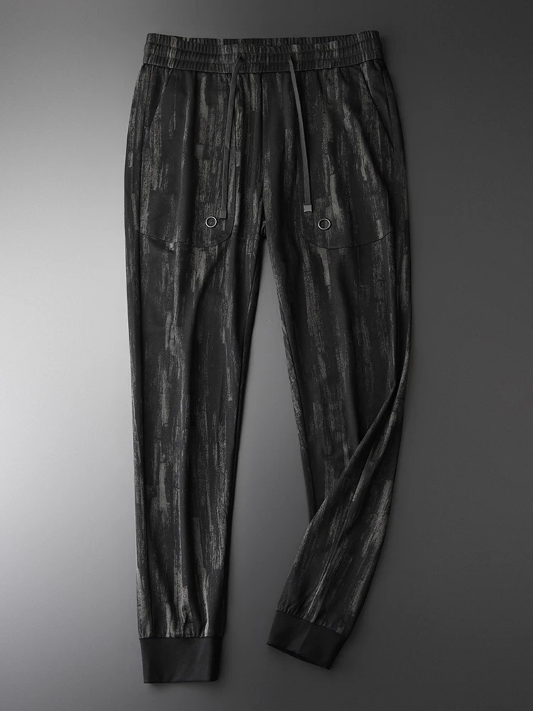 Minglu черные мужские брюки Роскошные весенние повторяющиеся шелковистые полиамидные мужские брюки плюс размер 3XL 4XL повседневные спортивные облегающие мужские брюки