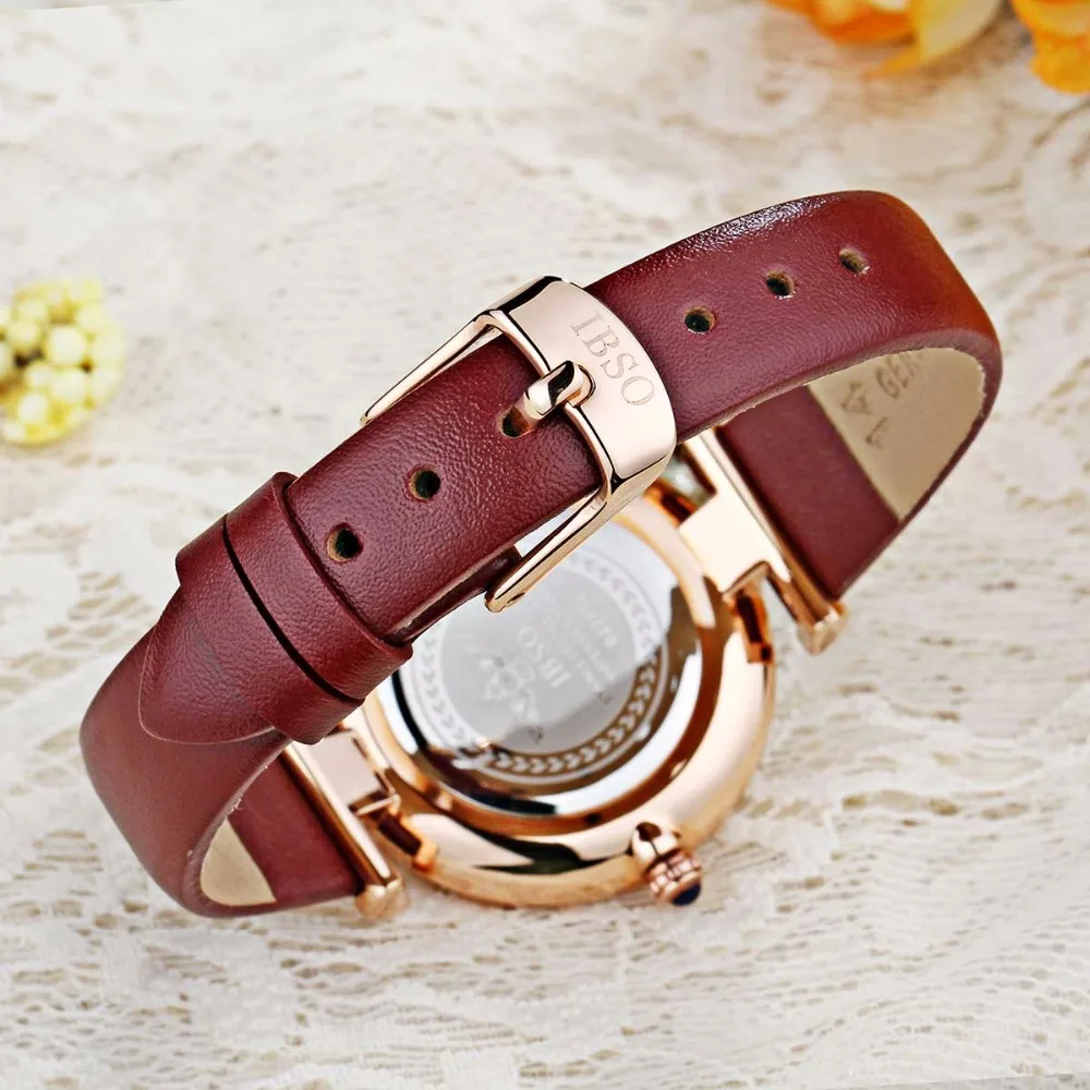 IBSO/BOERNI AIBISINO ультра тонкие часы женские модные кварцевые часы водонепроницаемые с кожаным ремешком женские часы B2210L