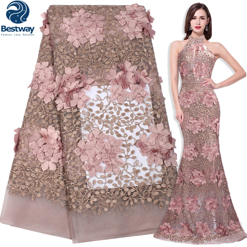 

Bestway 3D Lace Fabric African French Lace Fabric 3D Flowers Applique Tulle Lace Sewing Materials Net Lace For Nigerian Wedding
