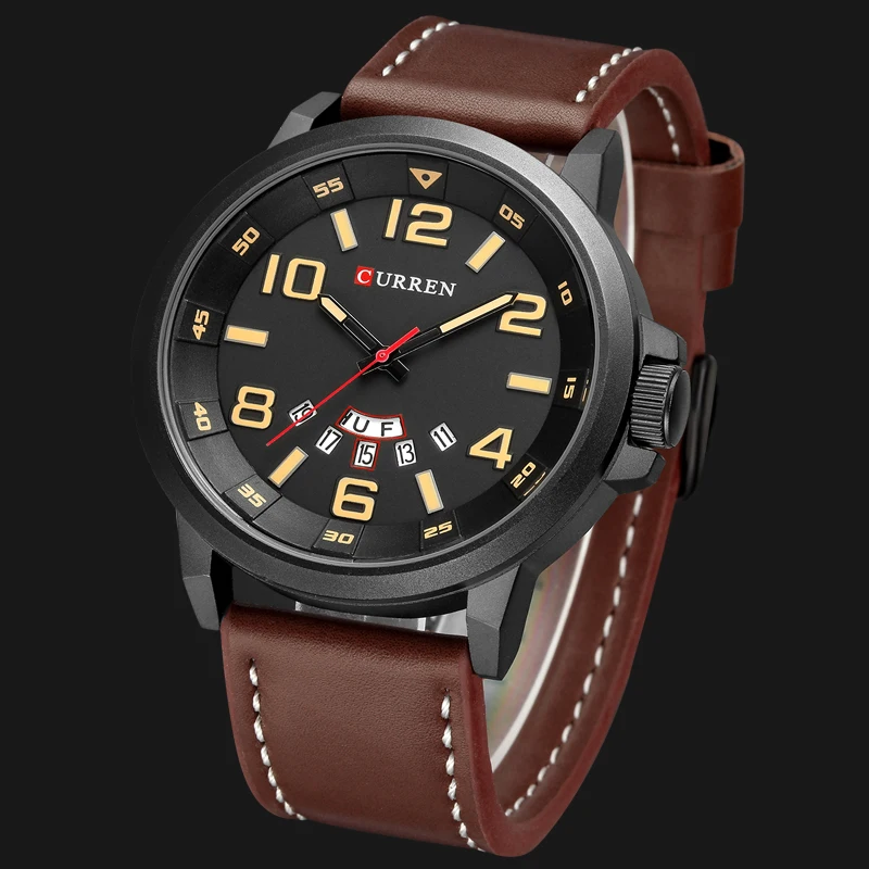 Tanie Najlepsze marki CURREN luksusowe męska sport zegarki męskie skórzany wojskowy zegarek quartz z datą męski wodoodporny zegar Relogio Masculino 2019