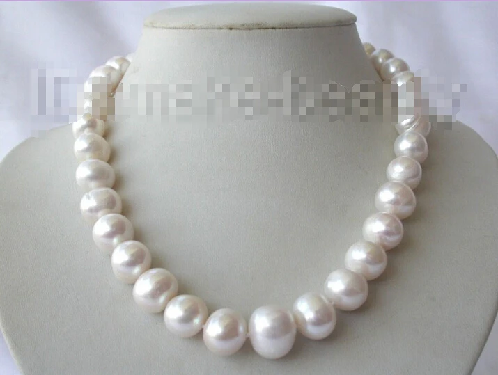 

shipping stunning big 15mm round white freshwater cultured pearl necklace h736