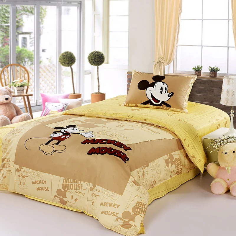 DISNEY Brand Mickey Mouse Yellow Bedding Set 100 Cotton Cartoon Duvet