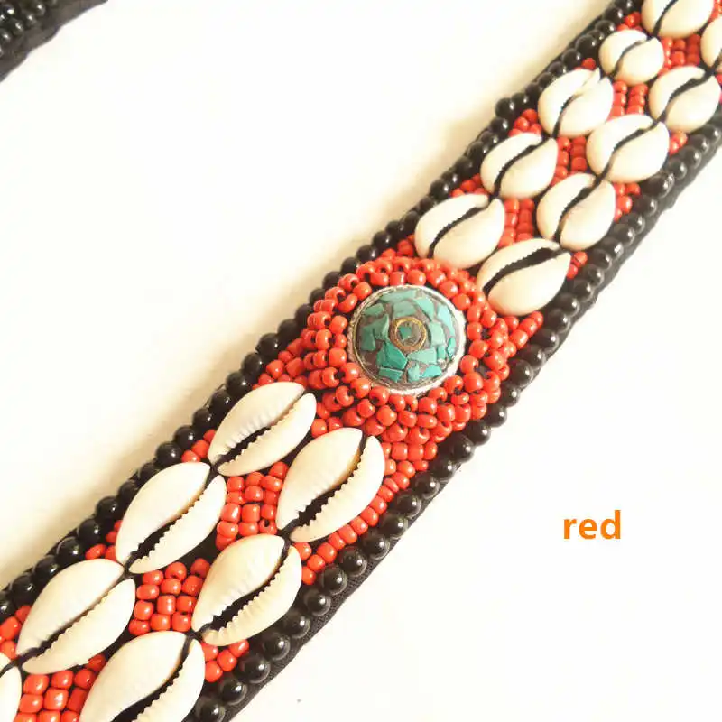 HDC0632 Тибетский ручной сшитый пояс в виде ракушки женский декоративный ремень разных цветов - Цвет: Red 2