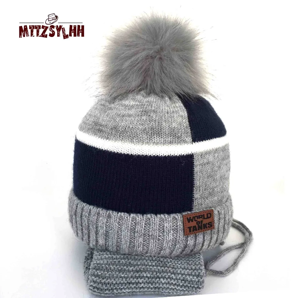 Новый мягкий теплый шарф с ушками для мальчиков MTTZSYLHH шапка меховыми помпонами на