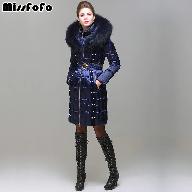 MissFoFo женские пуховые куртки Royalcat пальто Высокое качество натуральный мех енота