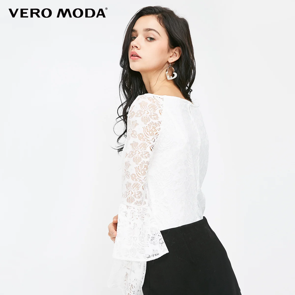 Vero Moda женский кружевной топ с расклешенными рукавами и круглым вырезом | 318330503