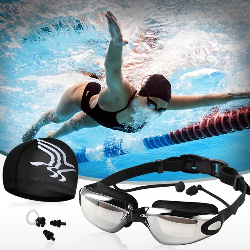 Unisex Swimming Glasses Swimming Cap Case Nose Clip Earset Suit