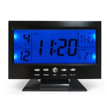 Creative 7 Language Voice Control Backlight Digital LCD Alarm Clock Large Display Calendar Temperature Snooze Alarm Table Clock
