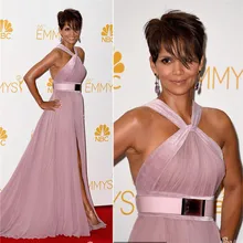 Премия Emmy Холли berryred красной ковровой дорожки платье с лямкой на шее; со складками с боковыми Длинные Знаменитости Dresses2016 вечерние платья