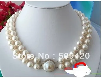 

FREE SHIPPING>>@> HOTAAA +2ROW 10mm WHITE ROUND fw PEARL NECKLACE