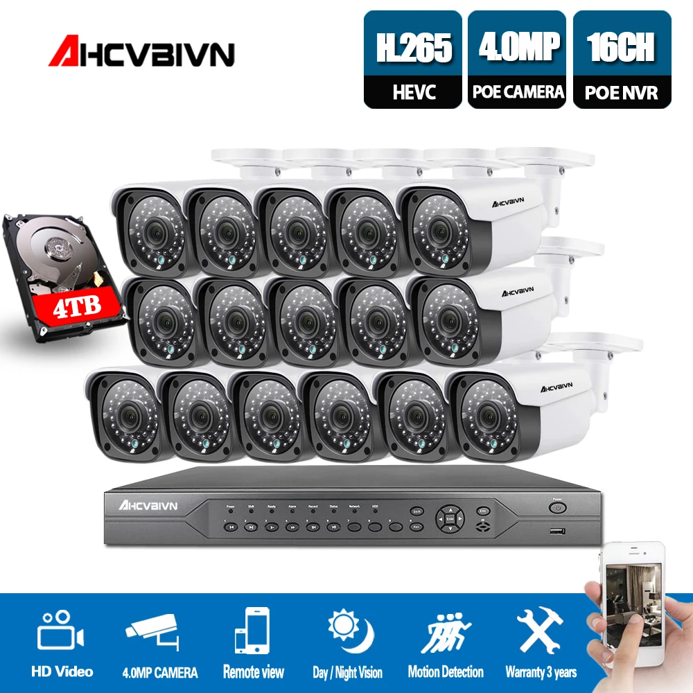 H.265 16CH 4K 5MP CCTV система безопасности 5MP HD POE NVR комплект 4.0MP пуля наружная POE IP камера P2P ONVIF комплект видеонаблюдения