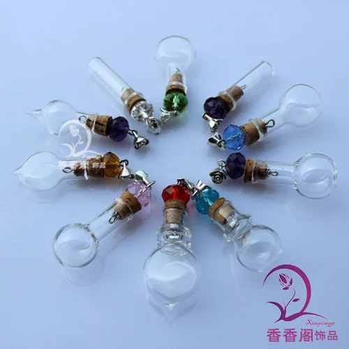 5PC 8MM Glass Vials With Crystal Beaded Flower Corks wishing vials DIY Bottles glass vials make