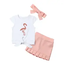 Новая Милая футболка с узлами и фламинго для маленьких девочек комплект из 3 предметов летняя От 1 до 5 лет