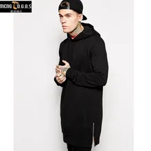 Neue Ankunft Freies Verschiffen Mode männer Lange Schwarz Hoodies Sweatshirts Feece Mit Seitlichem Reißverschluss Longline Hip Hop Streetwear Shirt