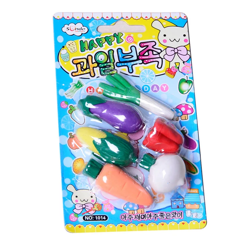 1set 3D Kawaii Vegetables Corn Toy Eraser Creative Stationery Fruit Rubber Student Learning School Supplies Gift Kids #1071 | Канцтовары