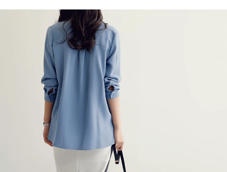 Casual white blue chiffon OL blouse shirt top blusas mujer de moda 2020 long sleeve blouse women blusa feminina female tops A137