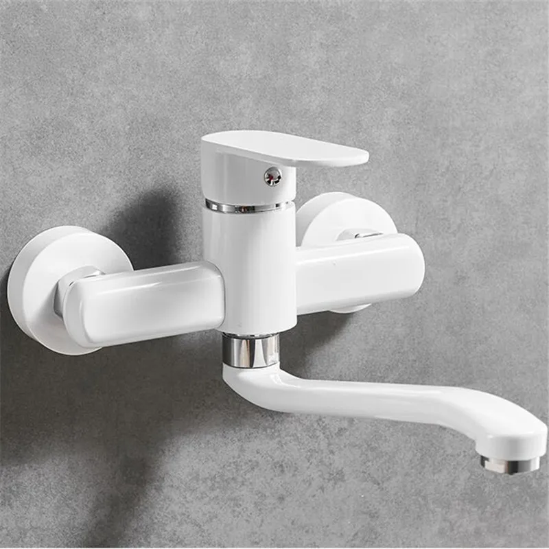 Kitchen Faucet Brass Sink Mixer Tap Hot and Cold Single Handle Faucet Wall Mounted Washing Basin Tap White Mop Pool Faucet Kitchen Faucet Brass Sink Mixer Tap Hot and Cold Single Handle Faucet Wall Mounted Washing Basin Tap White Mop Pool Faucet
