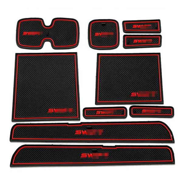 

10pcs Non-Slip Rubber Interior Car Door Armrest Storage Panel Mat Cup Holder Slot Pad Cover Sticker For Suzuki Swift 2005-2014