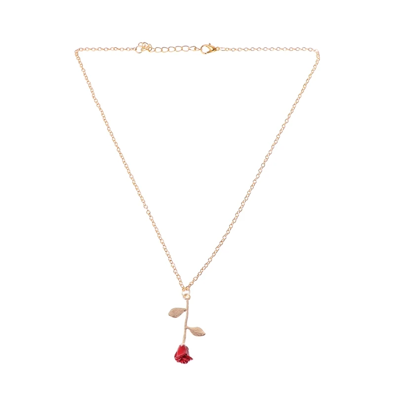 Красота зверь Золотое заполненное 3D Красная роза кулон ожерелья для женщин ювелирные украшения мода - Окраска металла: GD
