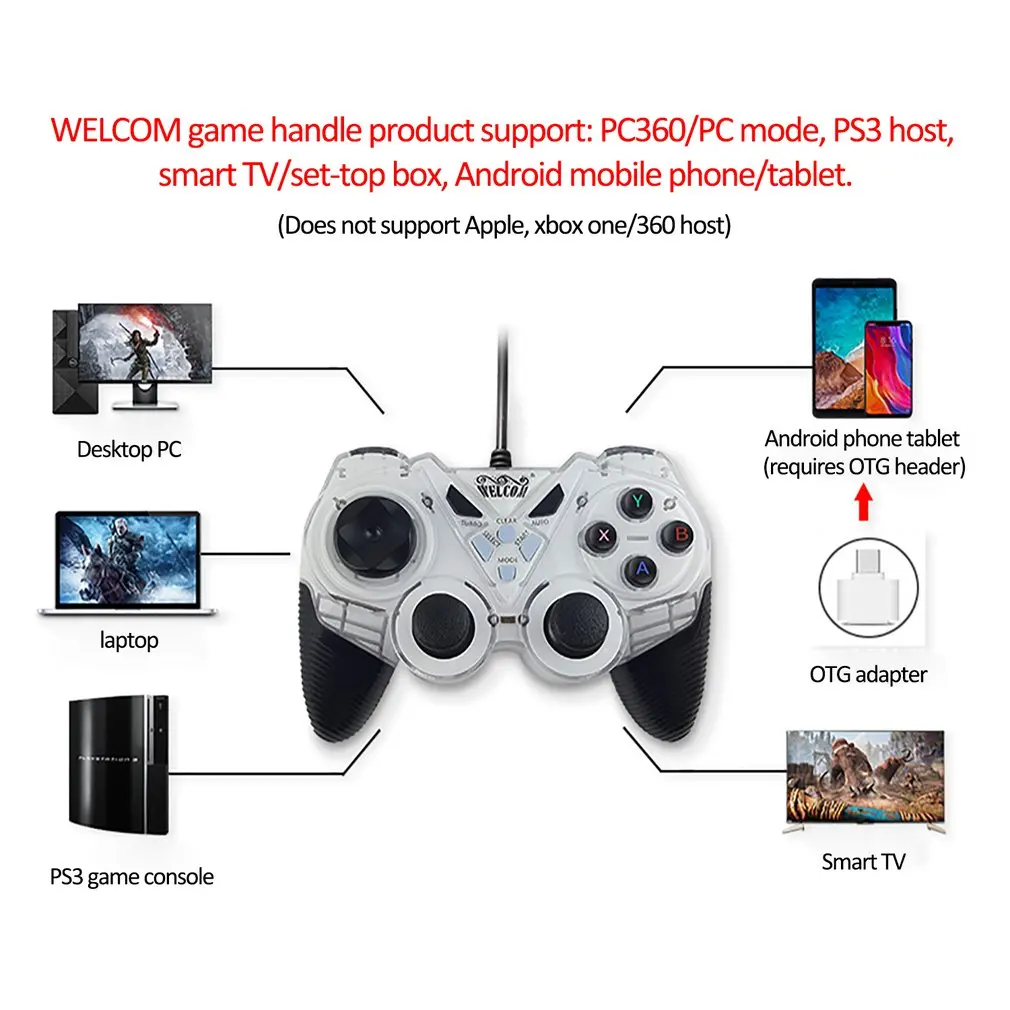 USB Проводная вибрационная Игровая приставка ПК контроллер джойстик Android черный