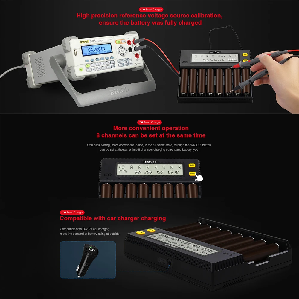 

Battery Charger Mi BOXER C8 Intelligent Universal 1.5A 8 Bay LCD Display Battery Charger for 18650 Li-ion LiFePO4 Ni-MH Ni-Cd AA
