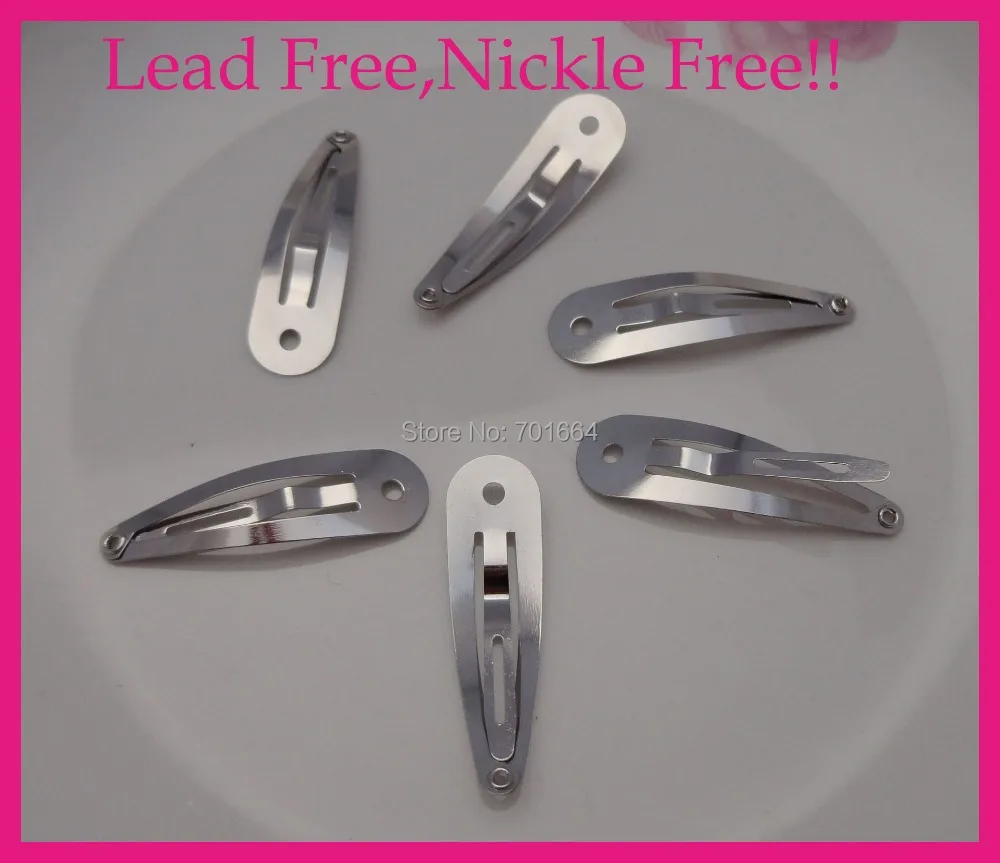 

100PCS Silver Finish 4.0cm 1.5" Tear Drop Plain Metal Snap Clip with small hole Round Head hairclips at lead free,nickle free