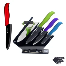 Xyj marca cuchillos de cerámica superior tecnología mutli color cuchillo de cocina + peeler + soporte de cuchillo de cerámica de cocina herramientas de cocina 6 unids conjunto
