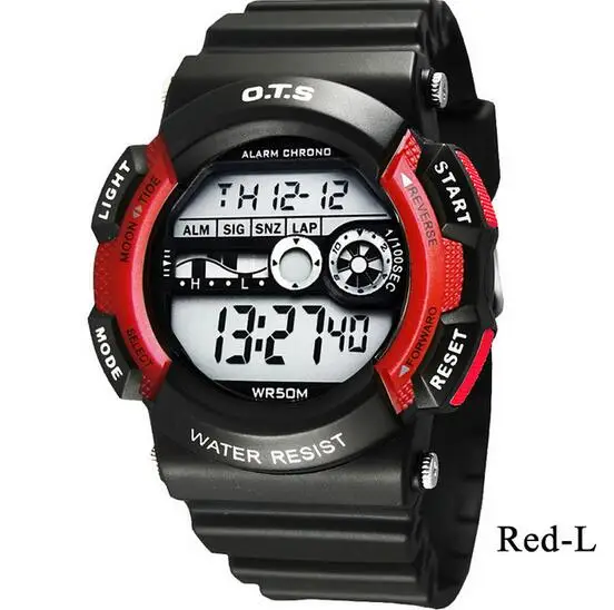 OTS/модный бренд для мальчиков и девочек, детские водонепроницаемые цифровые светодиодные часы, спортивные наручные часы с секундомером - Цвет: Red L