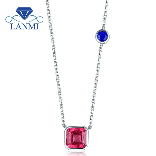 Solid 18K White Gold Natural Pink Tourmaline Pendant Necklace Sapphire Gem Including Chain Jewelry for Wife Christmas Gift 1