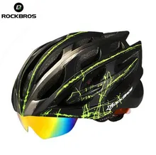 Rockbros Bicycle Helmet Mountain Road Night Riding Safe Reflect Cycling Helmet Head Protect EPS+PC With 3 Lenses Glasses Bike He