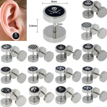 

Punk 20Pcs Men Surgical Steel Round Plain Men's Ear Stud Barbell Fake Plug Stretcher Gothic Body Pierceing Jewelry
