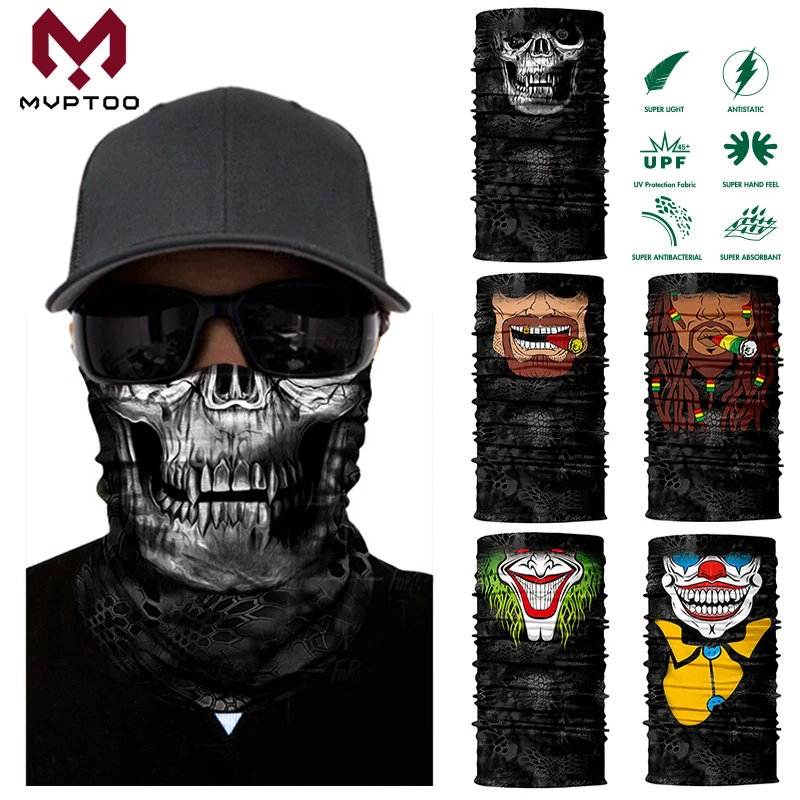 

3D Seamless Face Guard Skeleton Skull Clown Neck Gaiter Motorcycle Moto Outdoor Cycling Fishing Tube Scarf Bandana Head Mask