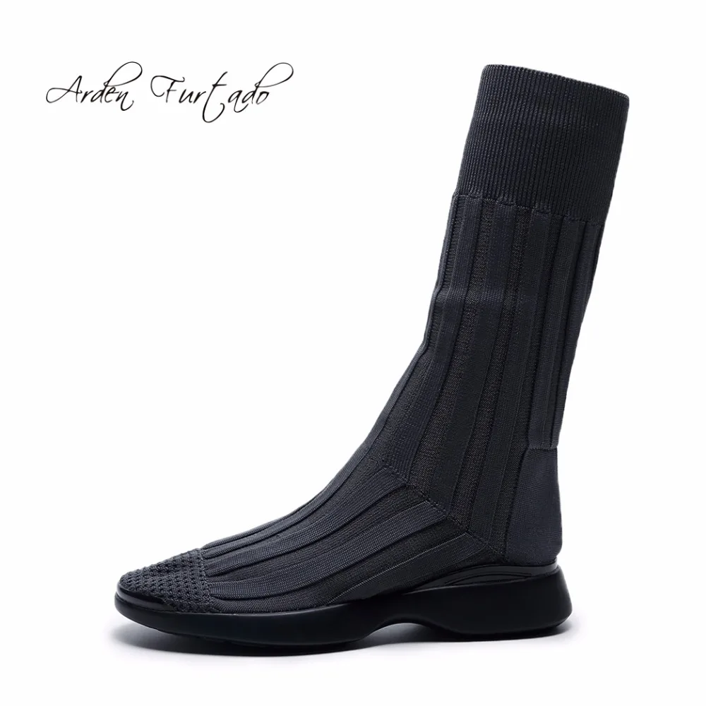 

Arden Furtado 2017 new fashion style woman socks boots slip-on flat flatform stretch ankle boots casual shoes woman