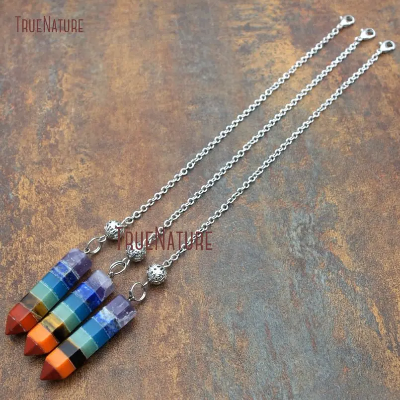 20171212-PM9123- Mix Material Pendulum 7 Chakra Electroplating Dark Silver Point Pendulum_4