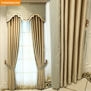 

Custom curtains Luxury Light gold neo-classical fashion Post-modern Chinese cloth blackout curtain tulle valance drapes N915