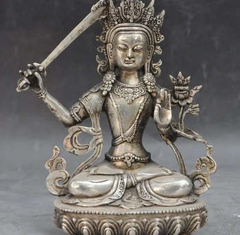 

8" tibet buddhism fane Joss Silver tara goddess Manjushri buddha kwanyin statue