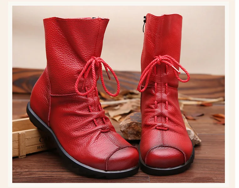 Женские ботильоны Винтажная обувь из натуральной кожи женские зимние ботинки на плоской платформе размера плюс теплая женская обувь C145