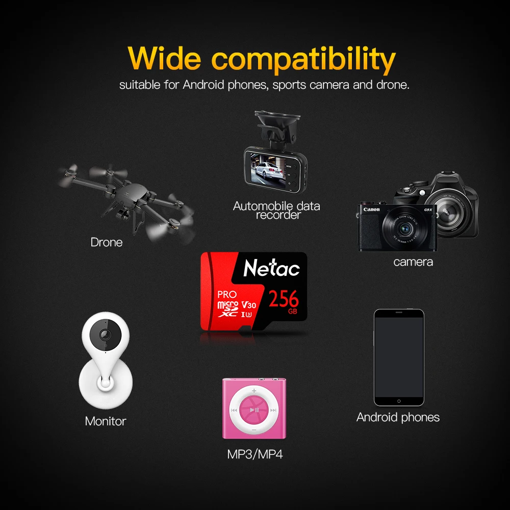 Netac Micro SD карта U3 V30 памяти 64 Гб 128 ГБ 256 MicroSD 100 м/с P500 Pro класс 10 TF для смартфона cartao de