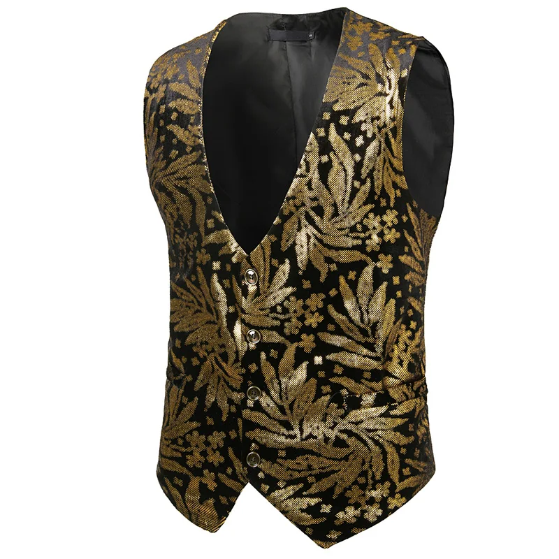 Shiny Gold Bronzing Steampunk Vest Men 2018 Autumn New Mens Wedding Waistcoat Nightclub Stage Costume Suit Vests for Men Gilet