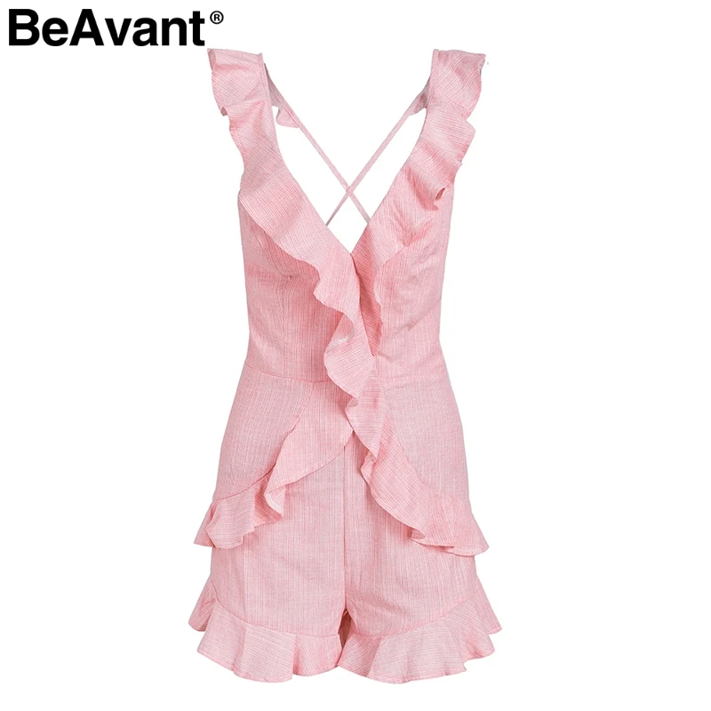 BeAvant сексуальный женский комбинезон с v-образным вырезом и открытой спиной, элегантный короткий комбинезон на шнуровке, повседневный пляжный Летний комбинезон
